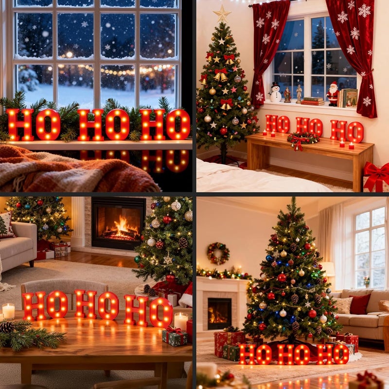 gobutend HOHOHO Christmas Light Up Letter Table Decorations, LED Marquee Lights Sign for Indoor Outdoor Home Bedroom Fireplace Bar Xmas Party Decor - Image 5